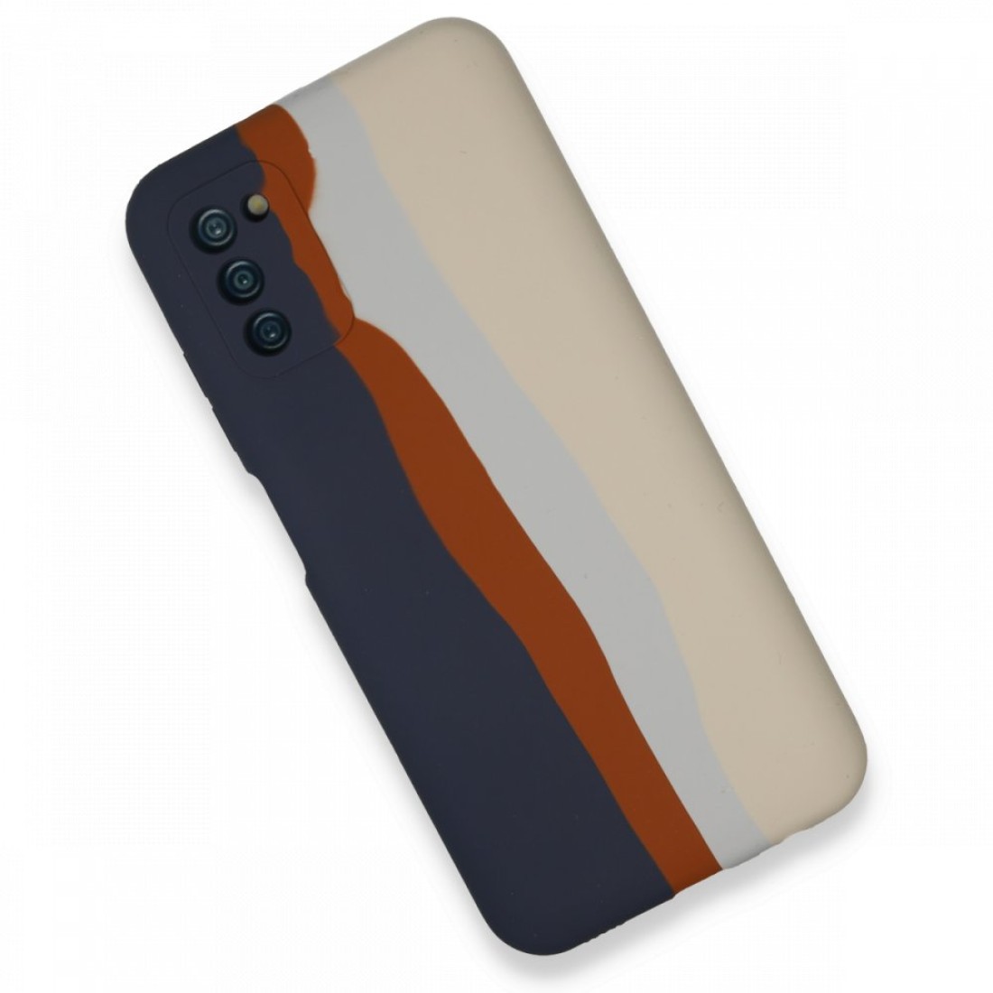  Samsung Galaxy A03S Kılıf Ebruli Lansman Silikon - Lacivert-Krem