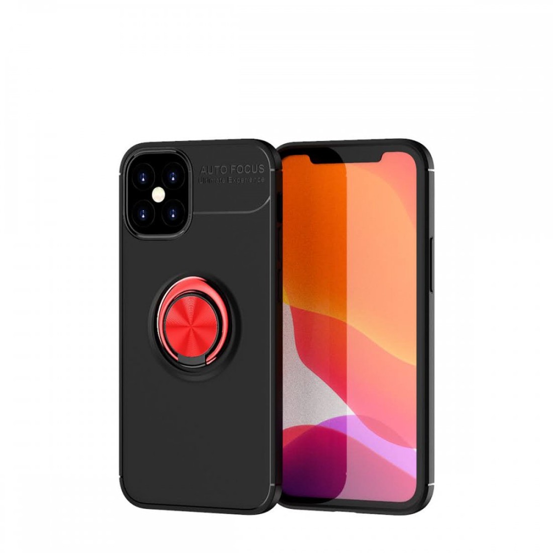  iPhone 12 Mini Kılıf Range Yüzüklü Silikon - Siyah-Kırmızı
