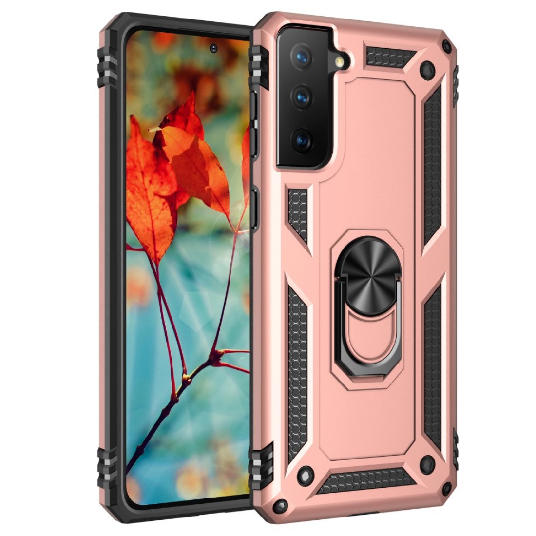  Samsung Galaxy S21 Plus Kılıf Sofya Yüzüklü Silikon Kapak - Rose