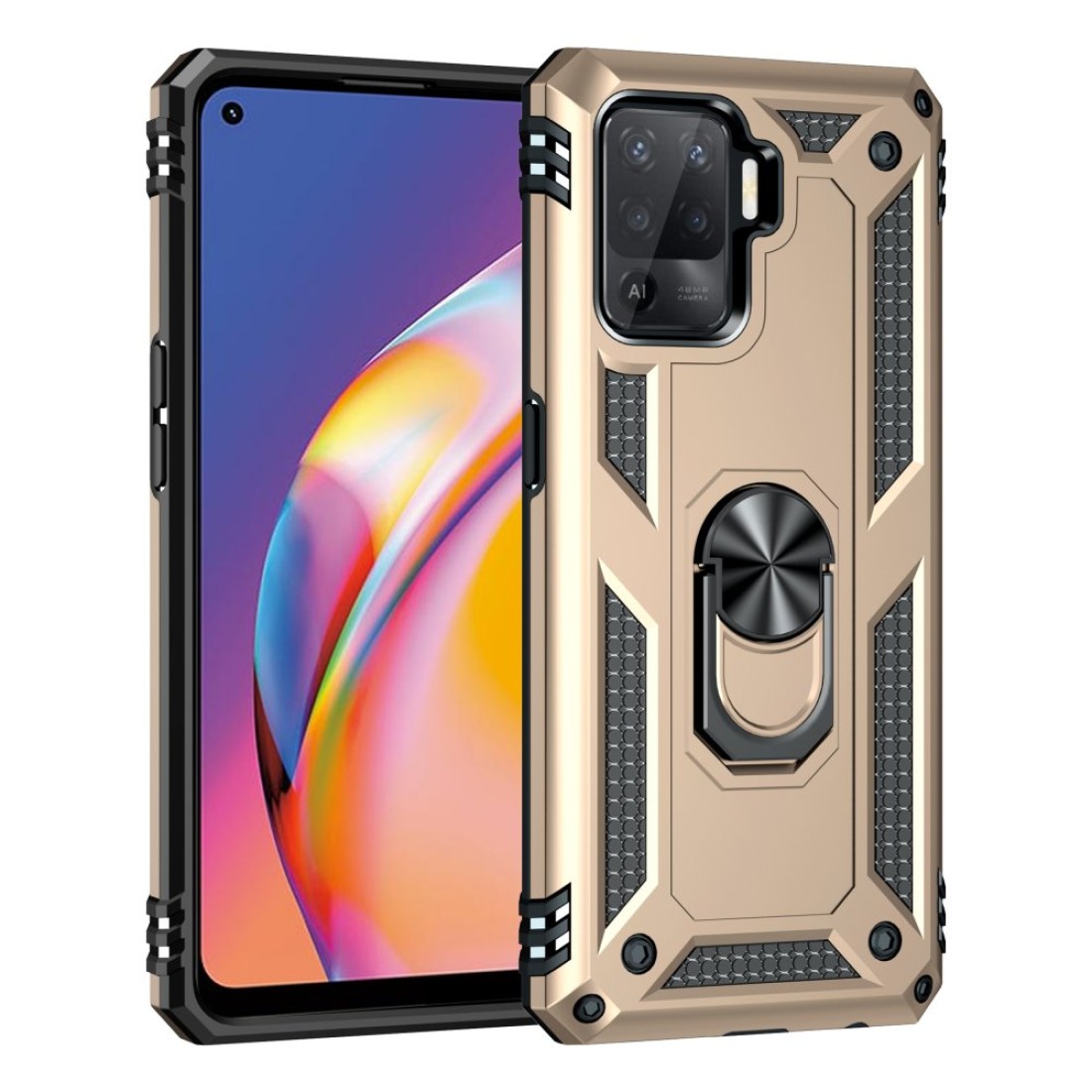  Oppo Reno 5 Lite Kılıf Sofya Yüzüklü Silikon Kapak - Gold