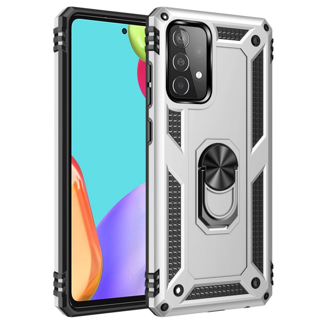  Samsung Galaxy A52 Kılıf Sofya Yüzüklü Silikon Kapak - Gümüş