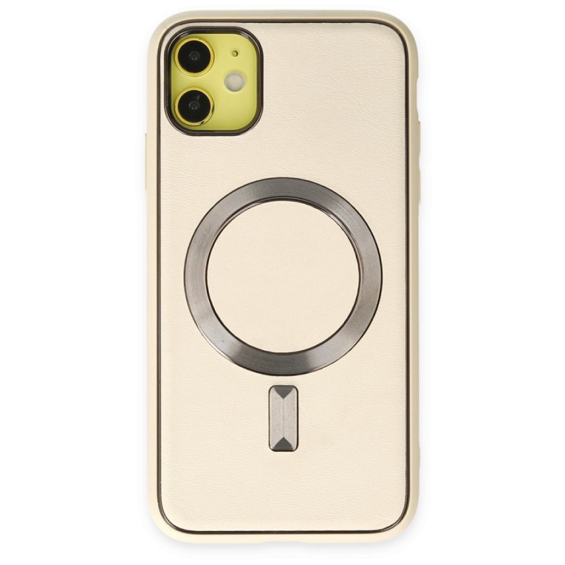  iPhone 12 Kılıf Coco Deri Magneticsafe Silikon - Krem