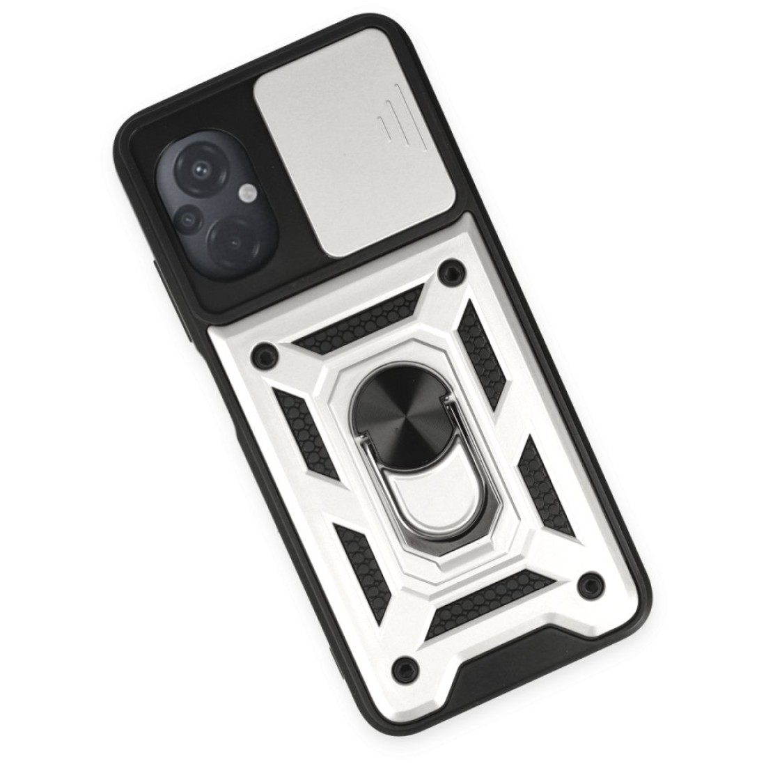  Xiaomi Poco M5 Kılıf Pars Lens Yüzüklü Silikon - Gümüş