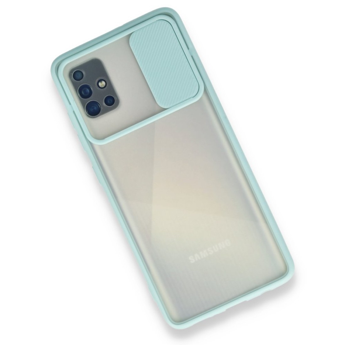 Samsung Galaxy A71 Kılıf Palm Buzlu Kamera Sürgülü Silikon - Turkuaz Samsung Galaxy A71 Kılıf Palm Buzlu Kamera Sürgülü Silikon - Turkuaz