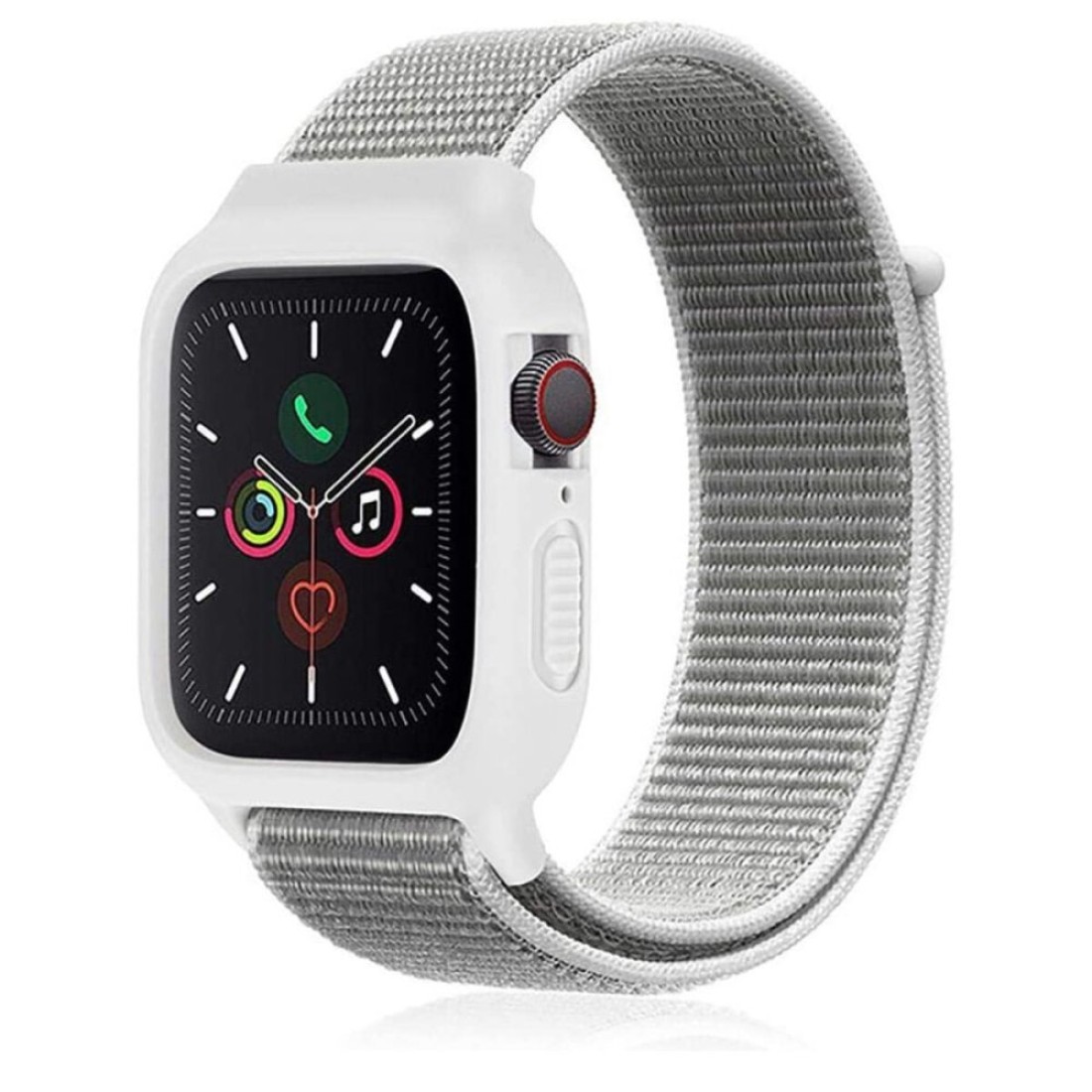  Apple Watch 38mm Hasırlı Cırtcırtlı Kasalı Kordon - Beyaz