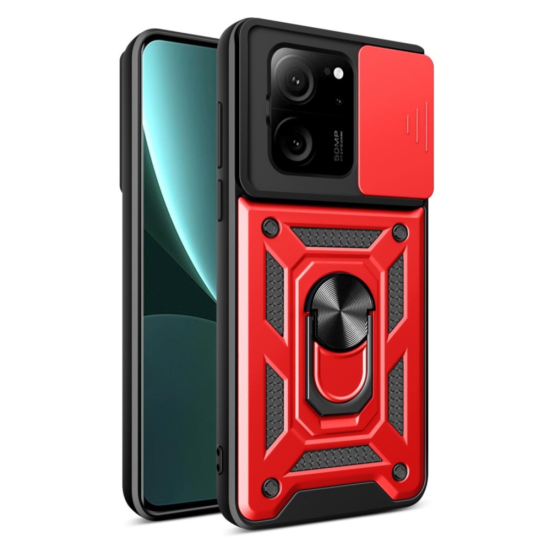  Xiaomi Mi 13T Pro Kılıf Pars Lens Yüzüklü Silikon - Kırmızı