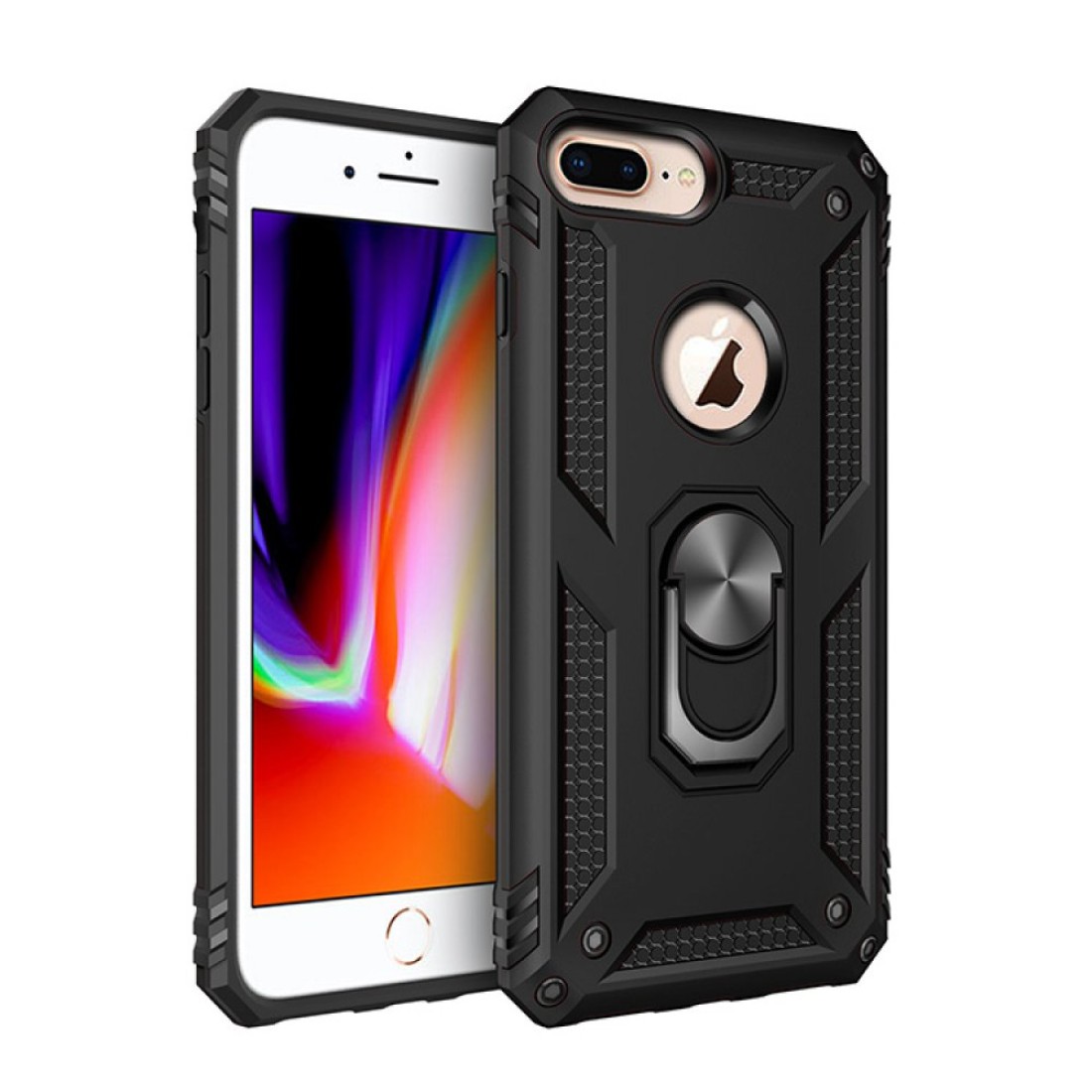  iPhone 7 Plus Kılıf Sofya Yüzüklü Silikon Kapak - Siyah