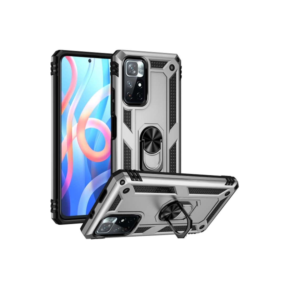  Xiaomi Redmi Note 11T Kılıf Sofya Yüzüklü Silikon Kapak - Gümüş