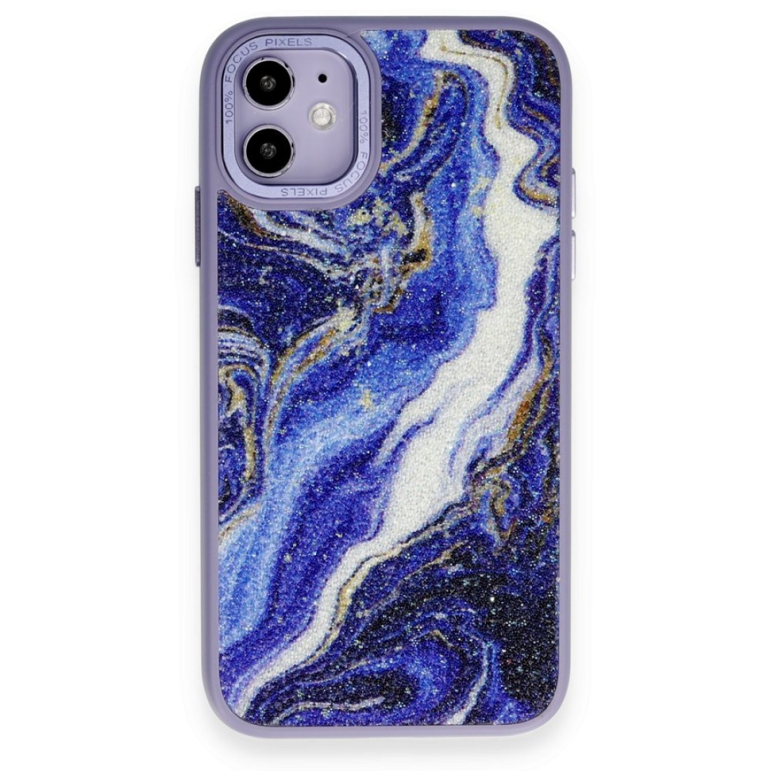  iPhone 12 Kılıf Moda Simli Kapak - Mavi