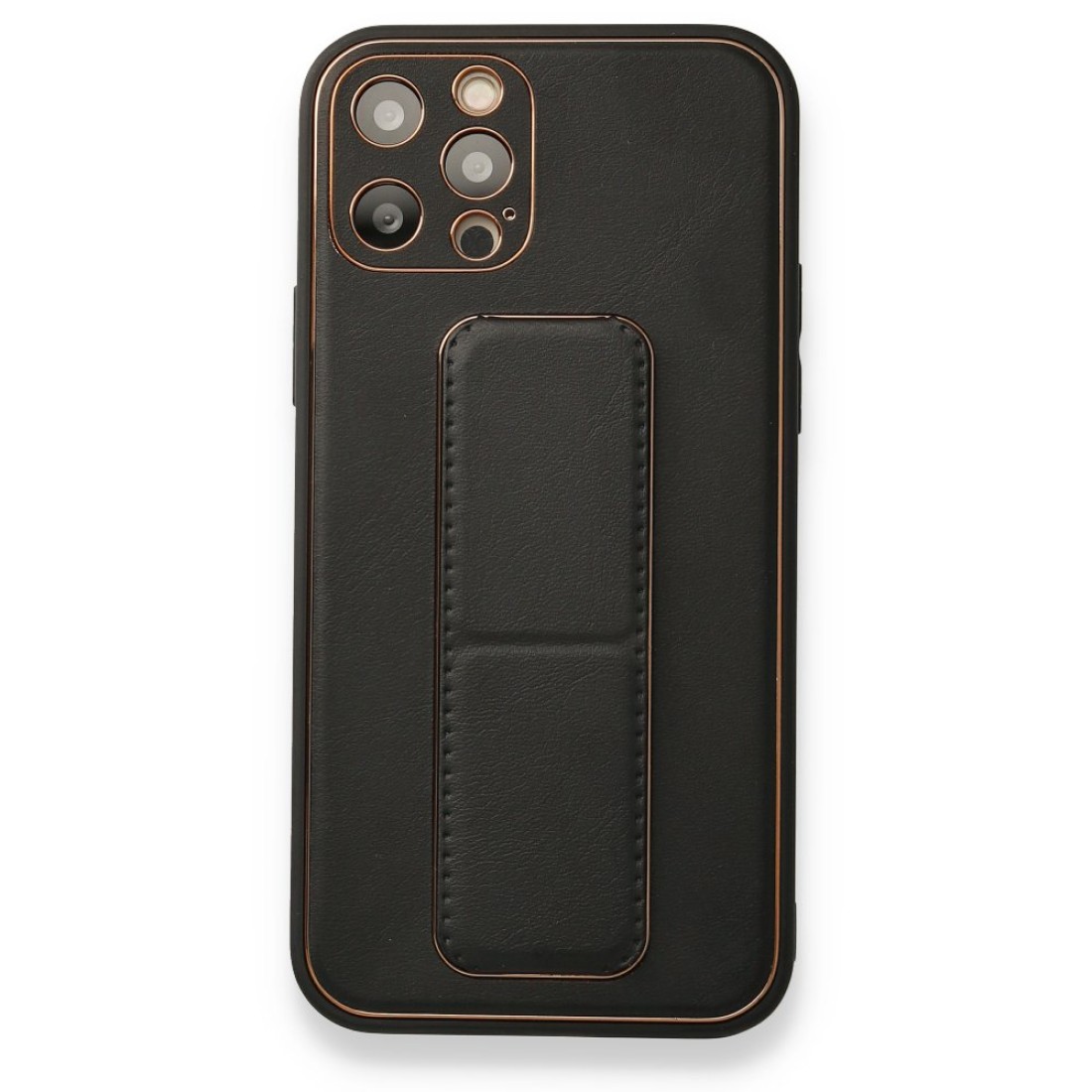  iPhone 12 Pro Kılıf Coco Deri Standlı Kapak - Siyah
