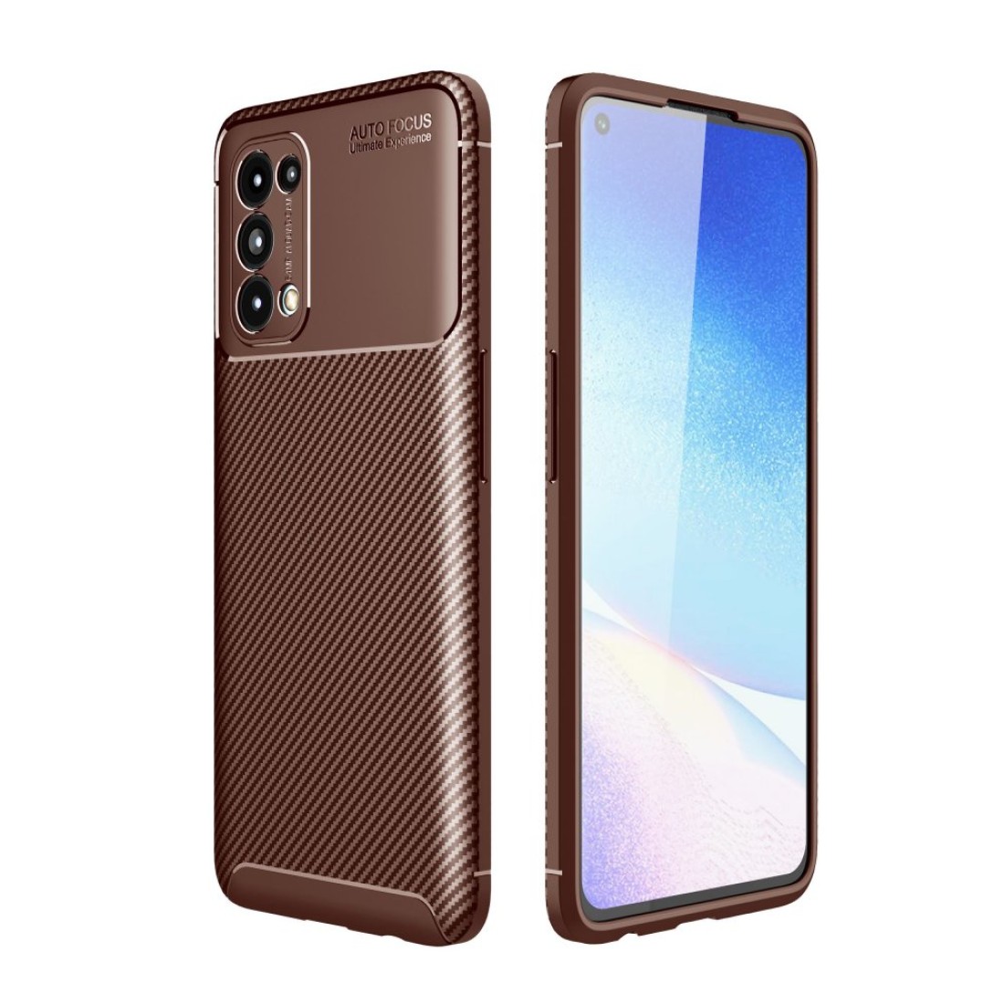  Oppo Reno 5 Kılıf Auto Focus Karbon Kapak - Kahverengi