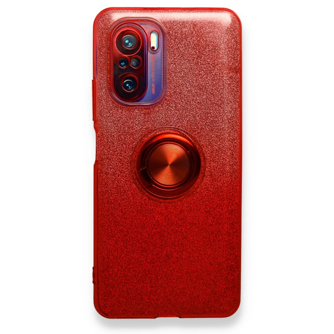  Xiaomi Redmi K40 Kılıf Simli Yüzüklü Silikon - Kırmızı