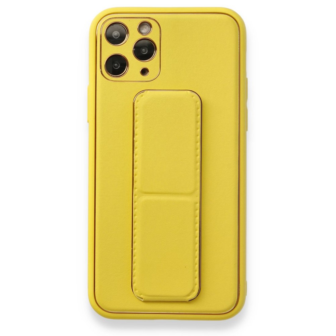  iPhone 11 Pro Kılıf Coco Deri Standlı Kapak - Sarı