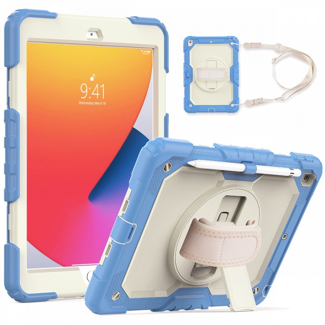  iPad 10.2 (7.nesil) Kılıf Strap New Tablet Kapak - Mavi