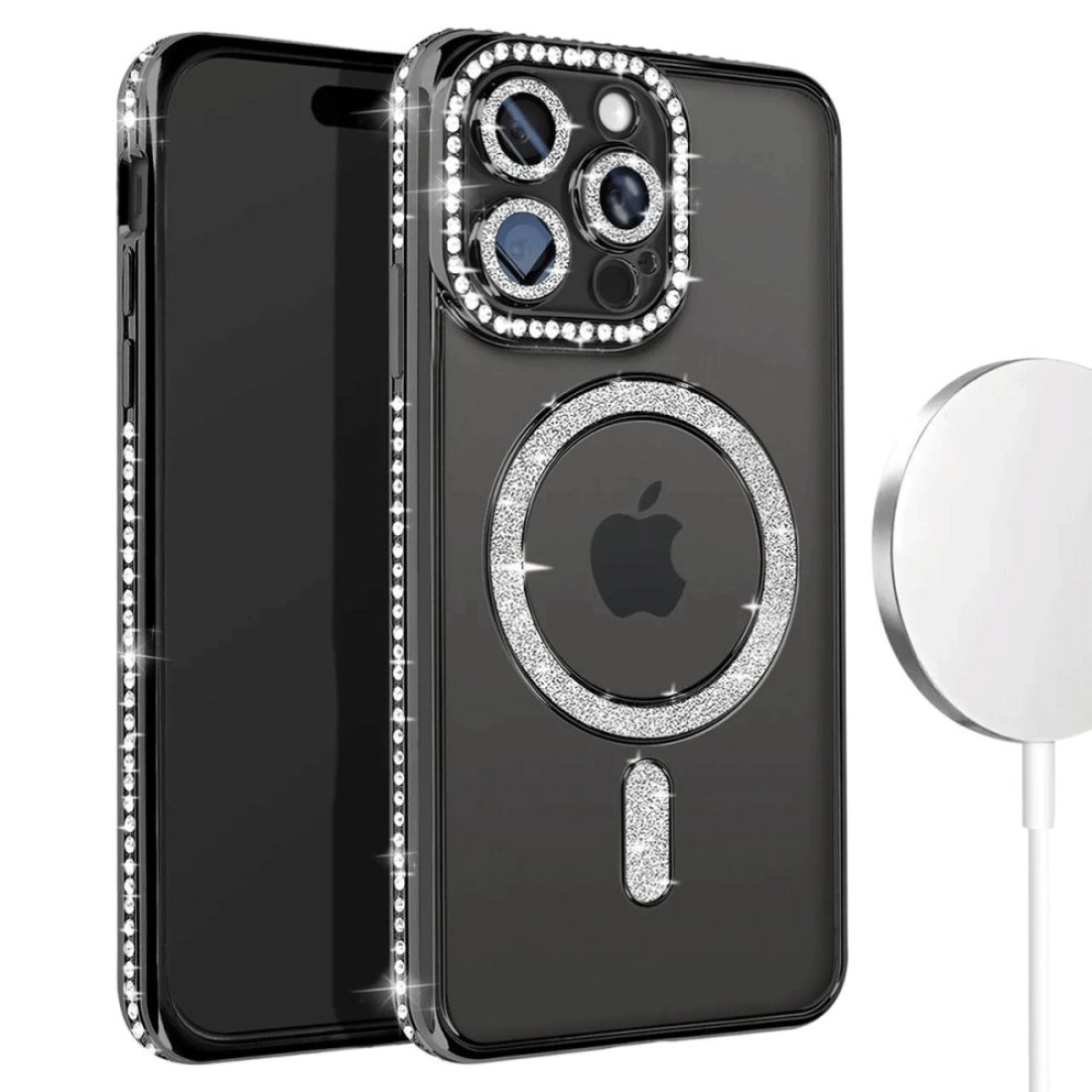 iPhone 15 Pro Max Kılıf Joke Simli Magneticsafe Kılıf - Siyah