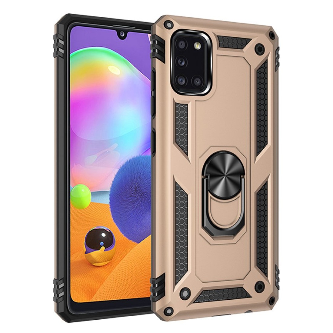  Samsung Galaxy A31 Kılıf Sofya Yüzüklü Silikon Kapak - Gold