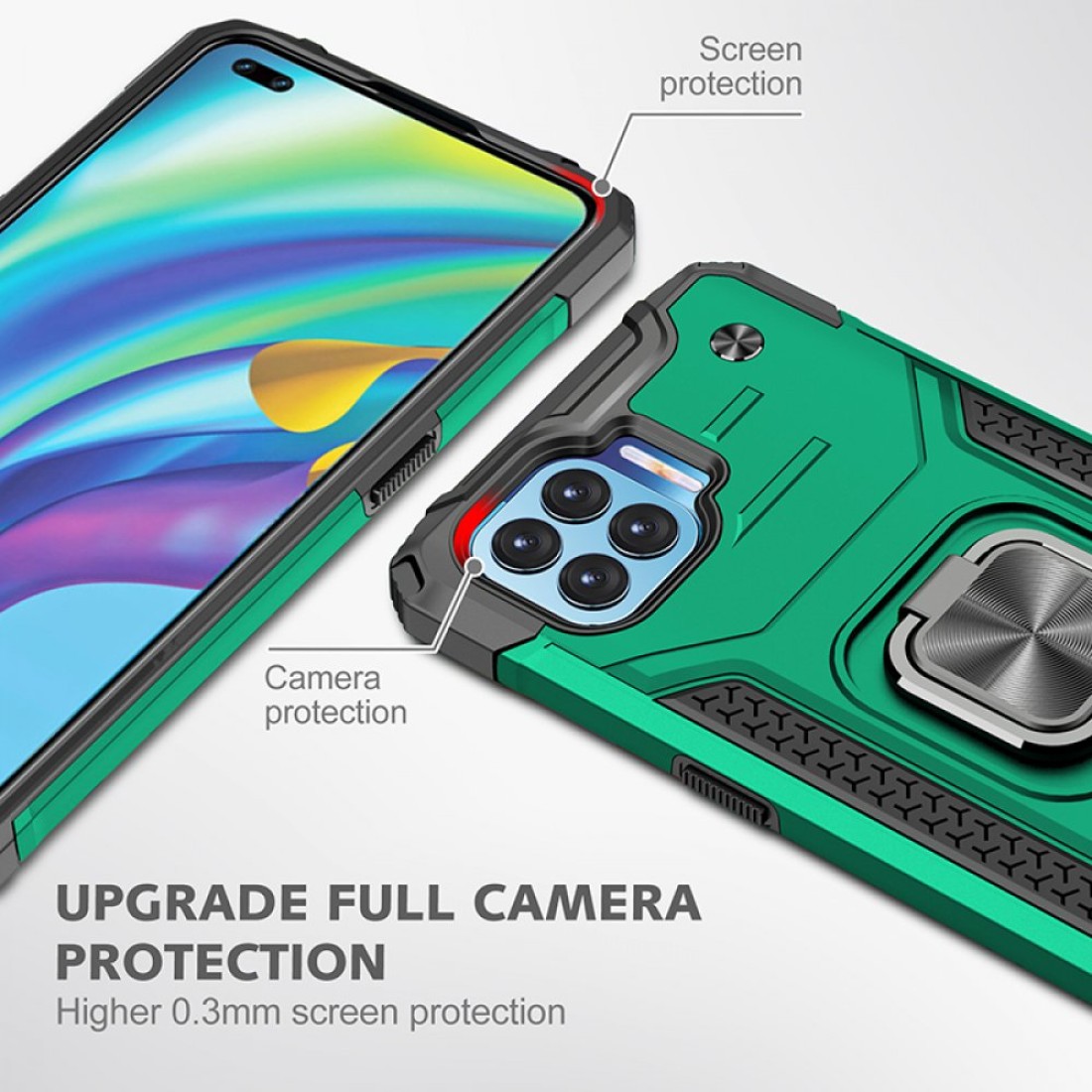  Oppo Reno 4 Lite Kılıf Zegna Yüzüklü Silikon Kapak - Koyu Yeşil