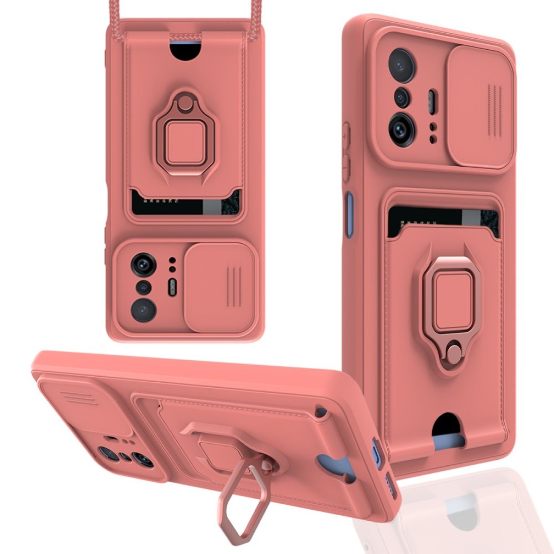  Xiaomi Mi 11T Kılıf Zuma Kartvizitli Yüzüklü Silikon - Pembe