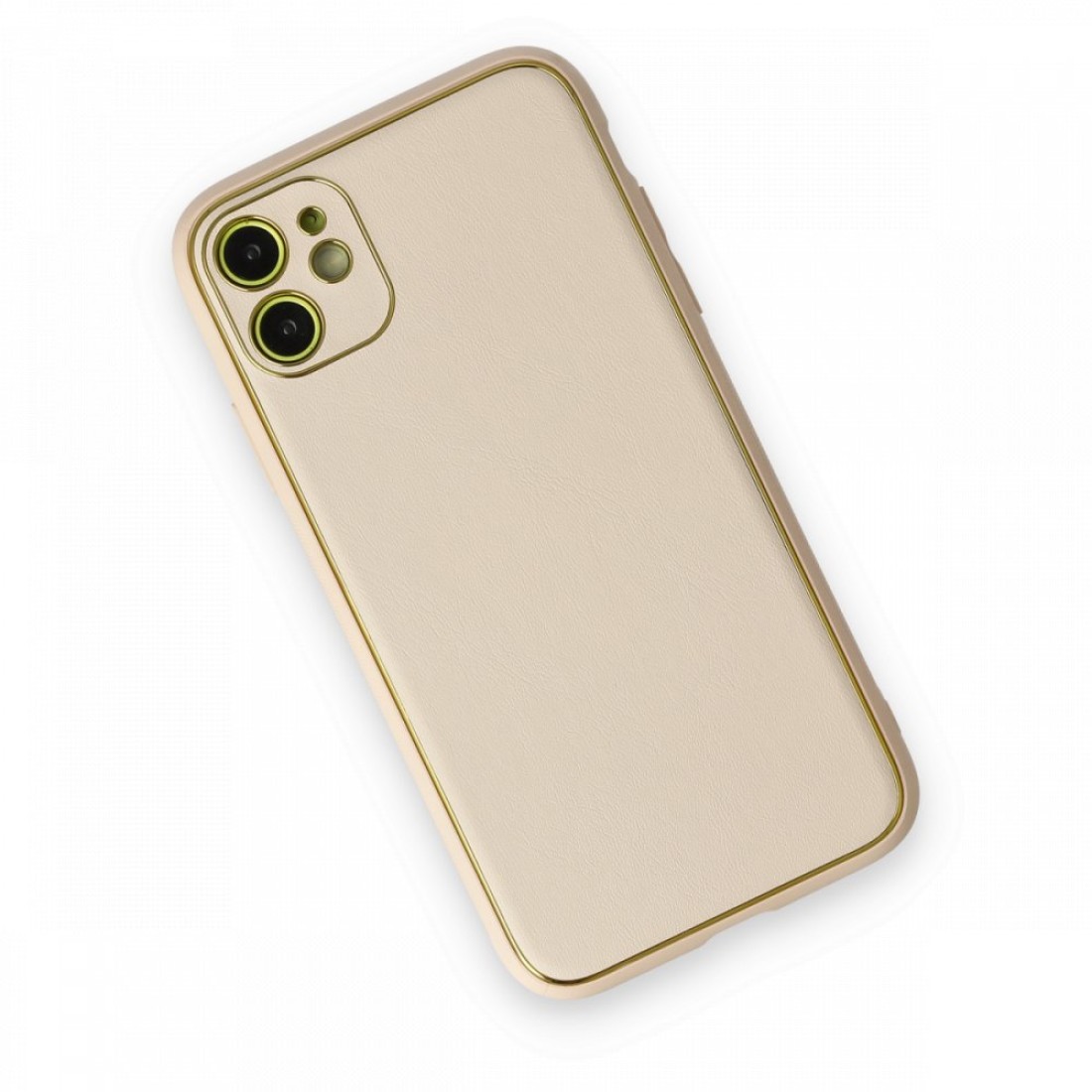 iPhone 12 Kılıf Coco Deri Silikon Kapak - Gold iPhone 12 Kılıf Coco Deri Silikon Kapak - Gold