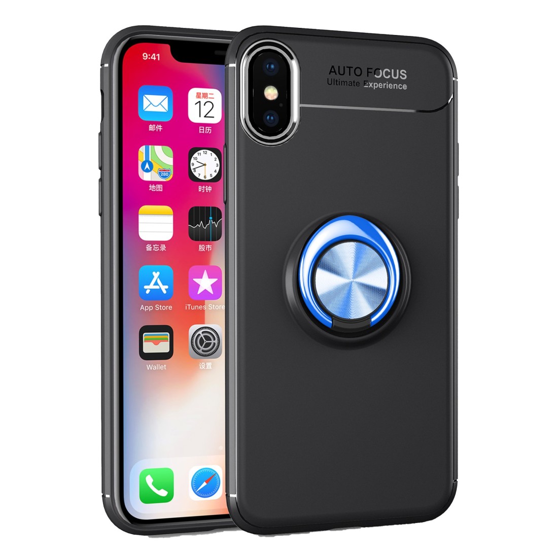  iPhone XS Kılıf Range Yüzüklü Silikon - Siyah-Mavi