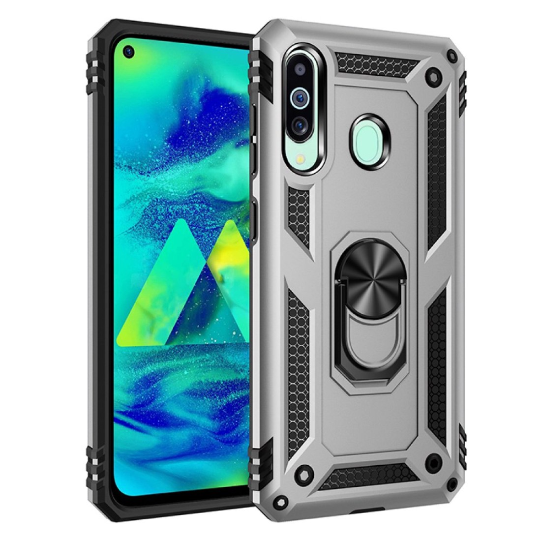  Samsung Galaxy M40 Kılıf Sofya Yüzüklü Silikon Kapak - Gümüş