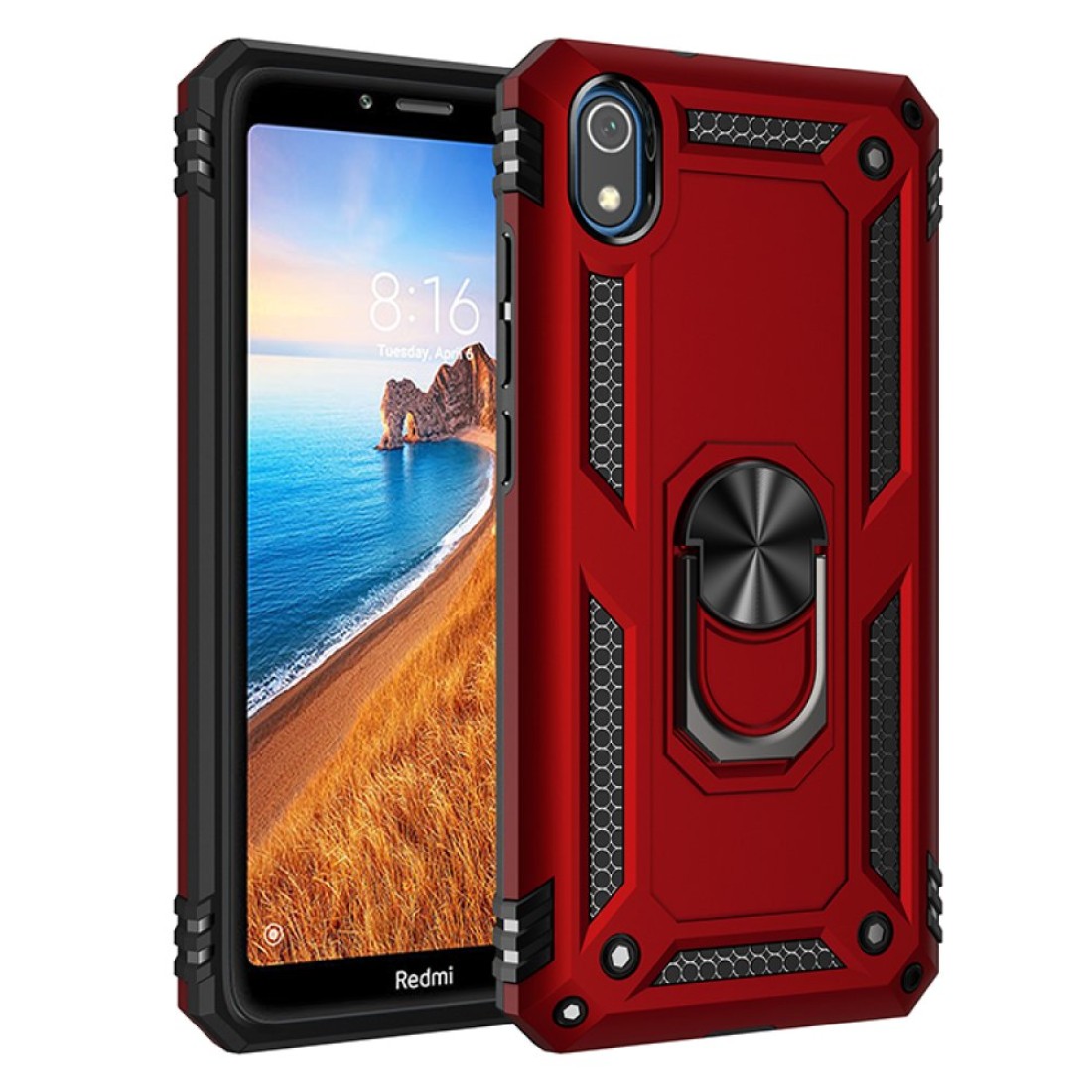  Xiaomi Redmi 7A Kılıf Sofya Yüzüklü Silikon Kapak - Kırmızı