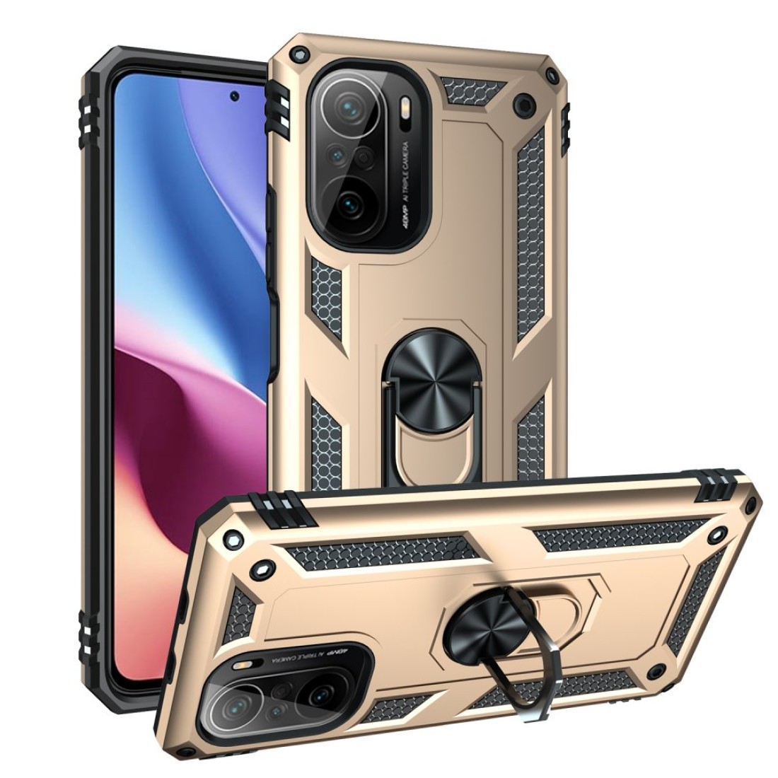  Xiaomi Redmi K40 Kılıf Sofya Yüzüklü Silikon Kapak - Gold