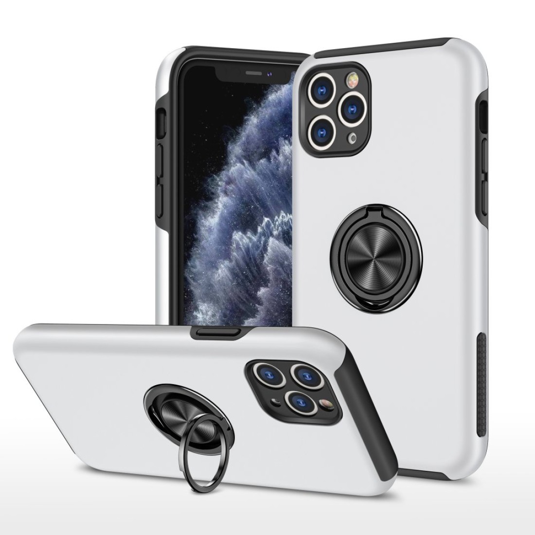  iPhone 11 Pro Kılıf Elit Yüzüklü Kapak - Gümüş