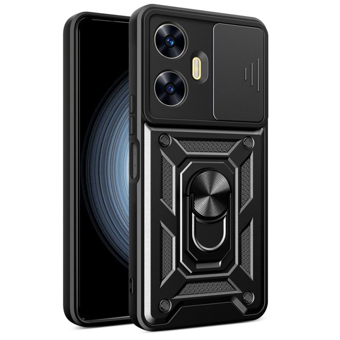  Realme C55 Kılıf Pars Lens Yüzüklü Silikon - Siyah
