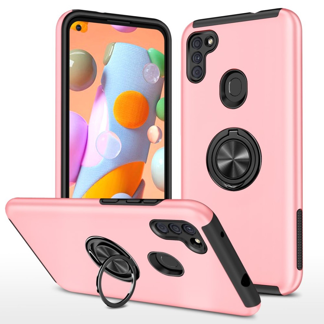  Samsung Galaxy M11 Kılıf Elit Yüzüklü Kapak - Pembe