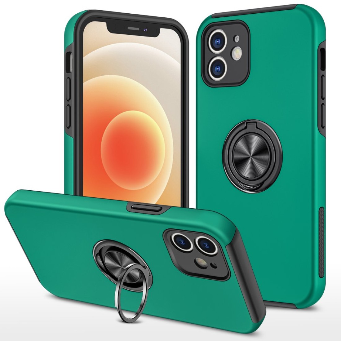  iPhone 12 Kılıf Elit Yüzüklü Kapak - Yeşil