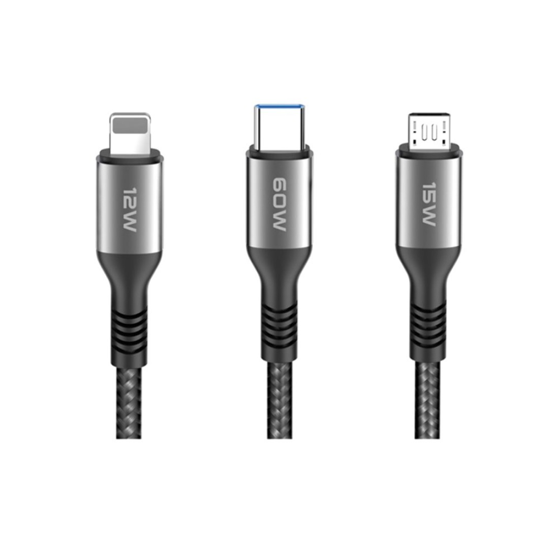Konfulon DC62 3in1 Type-C to 60W Type-C / 12W Lightning / 15W Micro 1.2M Hızlı Şarj Kablo - Siyah