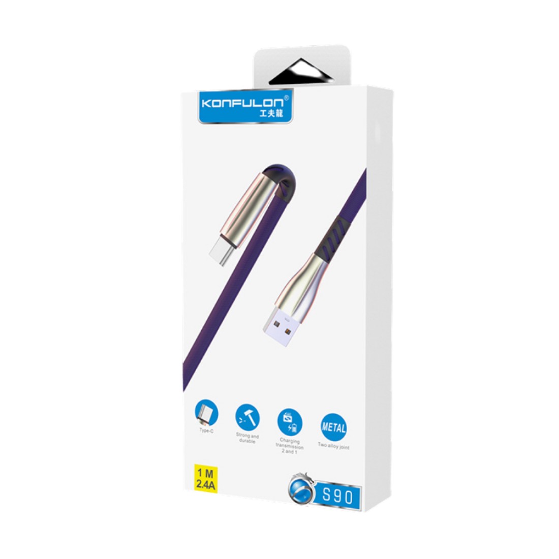 Konfulon S90 Metal Uçlu Type-C Kablo 1M 2.4A - Kırmızı