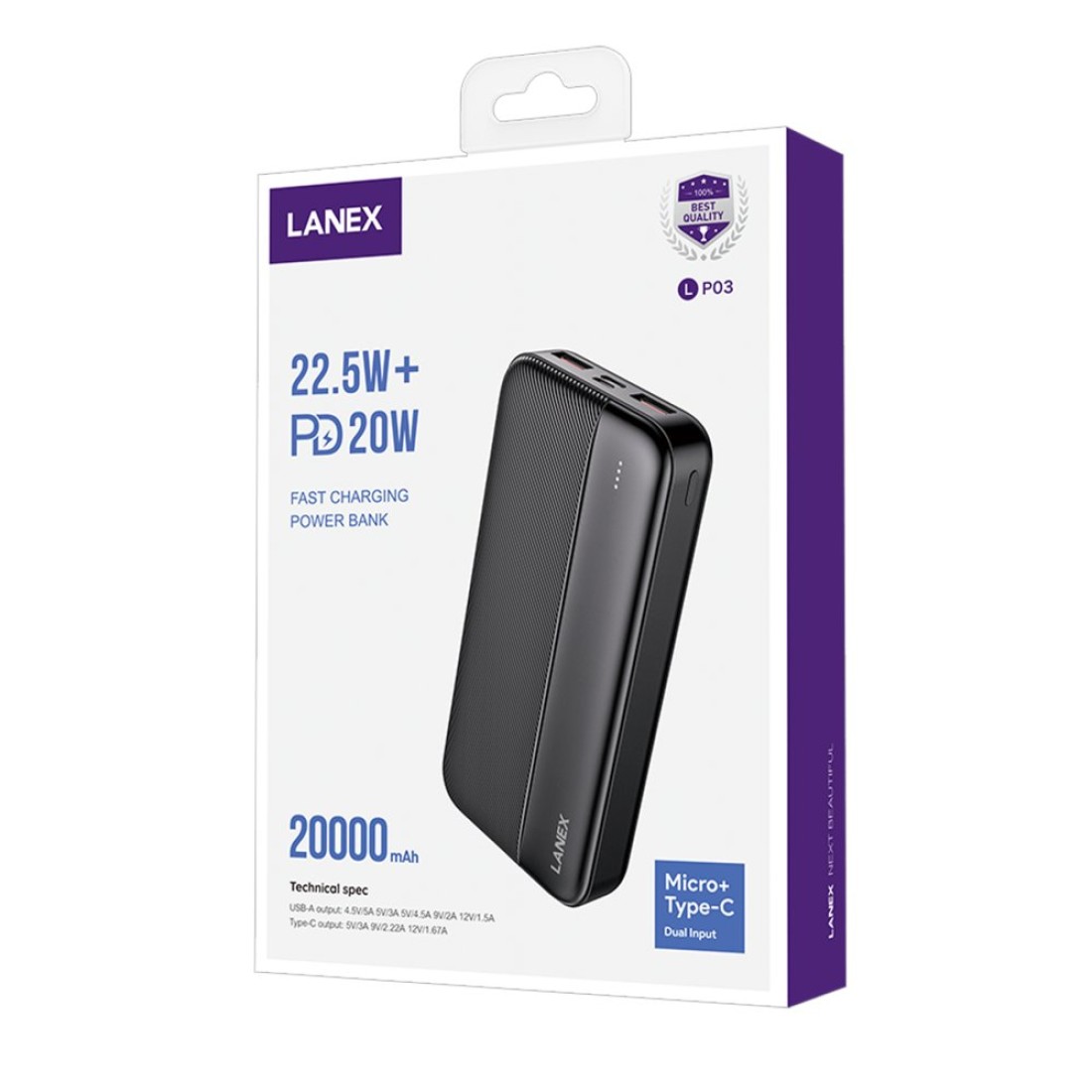 Lanex LP03 20.000 mAh 22.5W PD Hızlı Şarj Powerbank - Siyah - Kılıf's Lanex LP03 20.000 mAh 22.5W PD Hızlı Şarj Powerbank - Siyah
