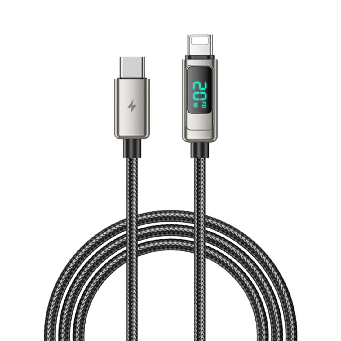 Lanex LS20CL 1.2M 20W Dijital Göstergeli Hasırlı Type-C to Lightning PD Hızlı Şarj Kablosu - Gümüş