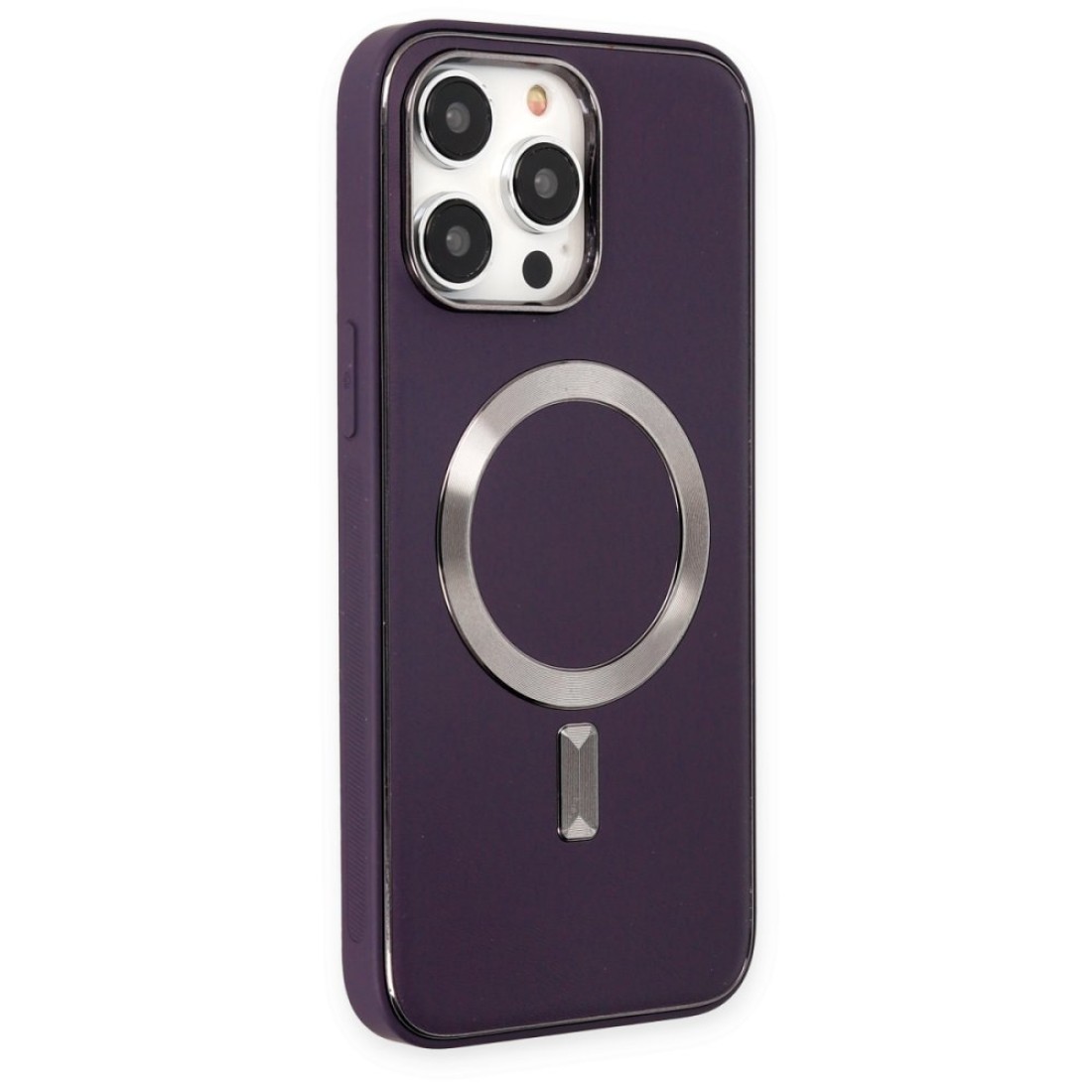 iPhone 13 Pro Max Kılıf Coco Deri Magneticsafe Silikon - Derin Mor