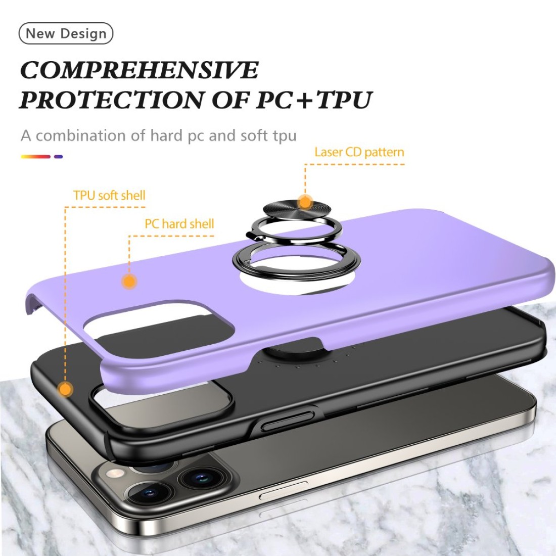 iPhone 13 Pro Max Kılıf Elit Yüzüklü Kapak - Mor
