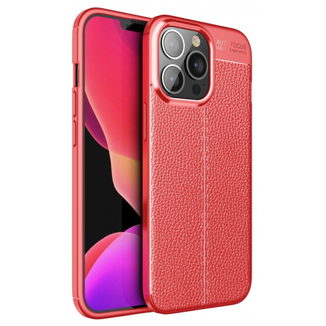 iPhone 13 Pro Max Kılıf Focus Derili Silikon - Kırmızı