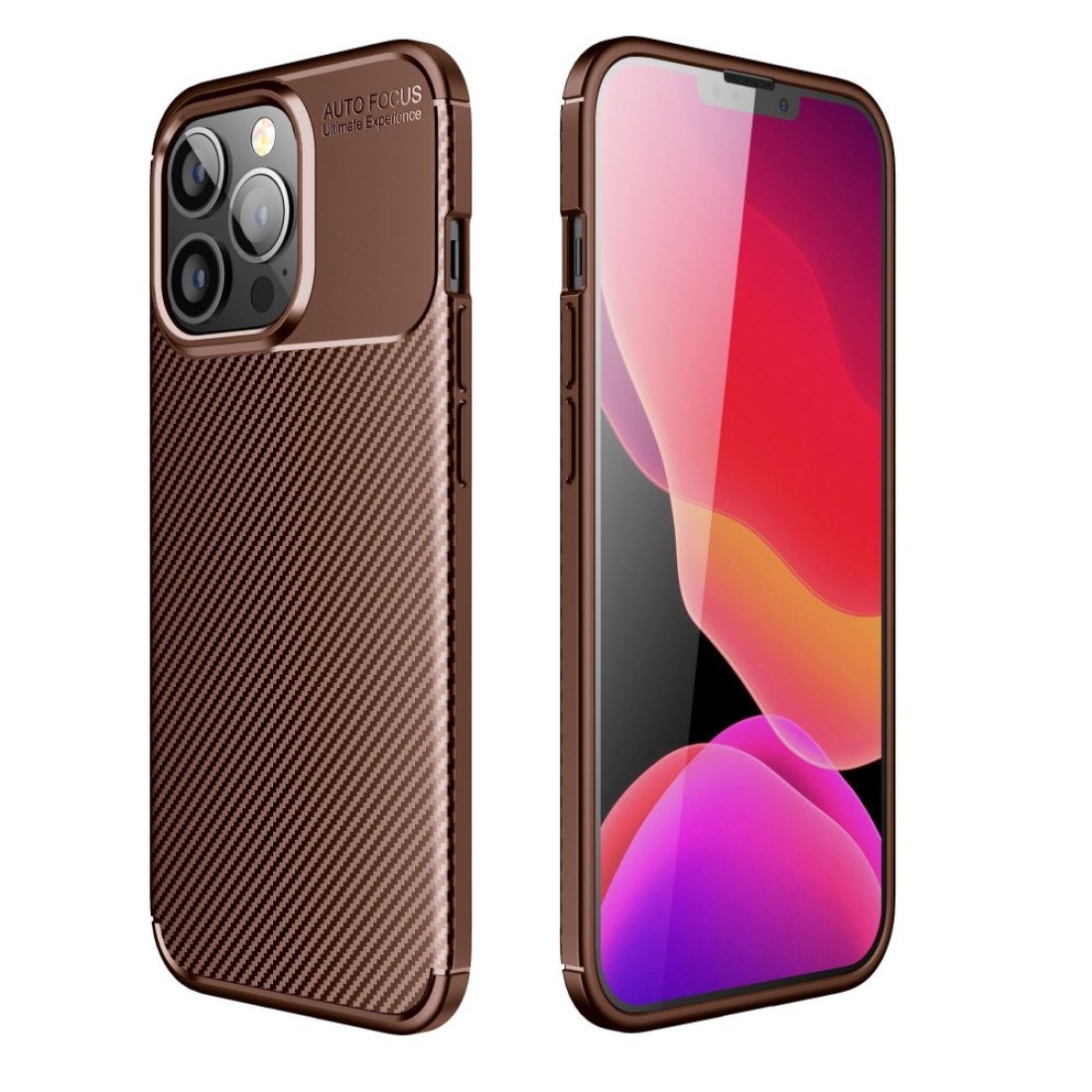 iPhone 13 Pro Max Kılıf Focus Karbon Silikon - Kahverengi
