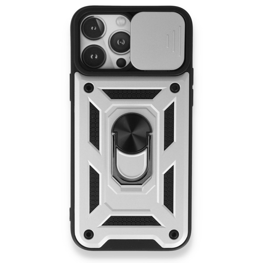 iPhone 13 Pro Max Kılıf Pars Lens Yüzüklü Silikon - Gümüş