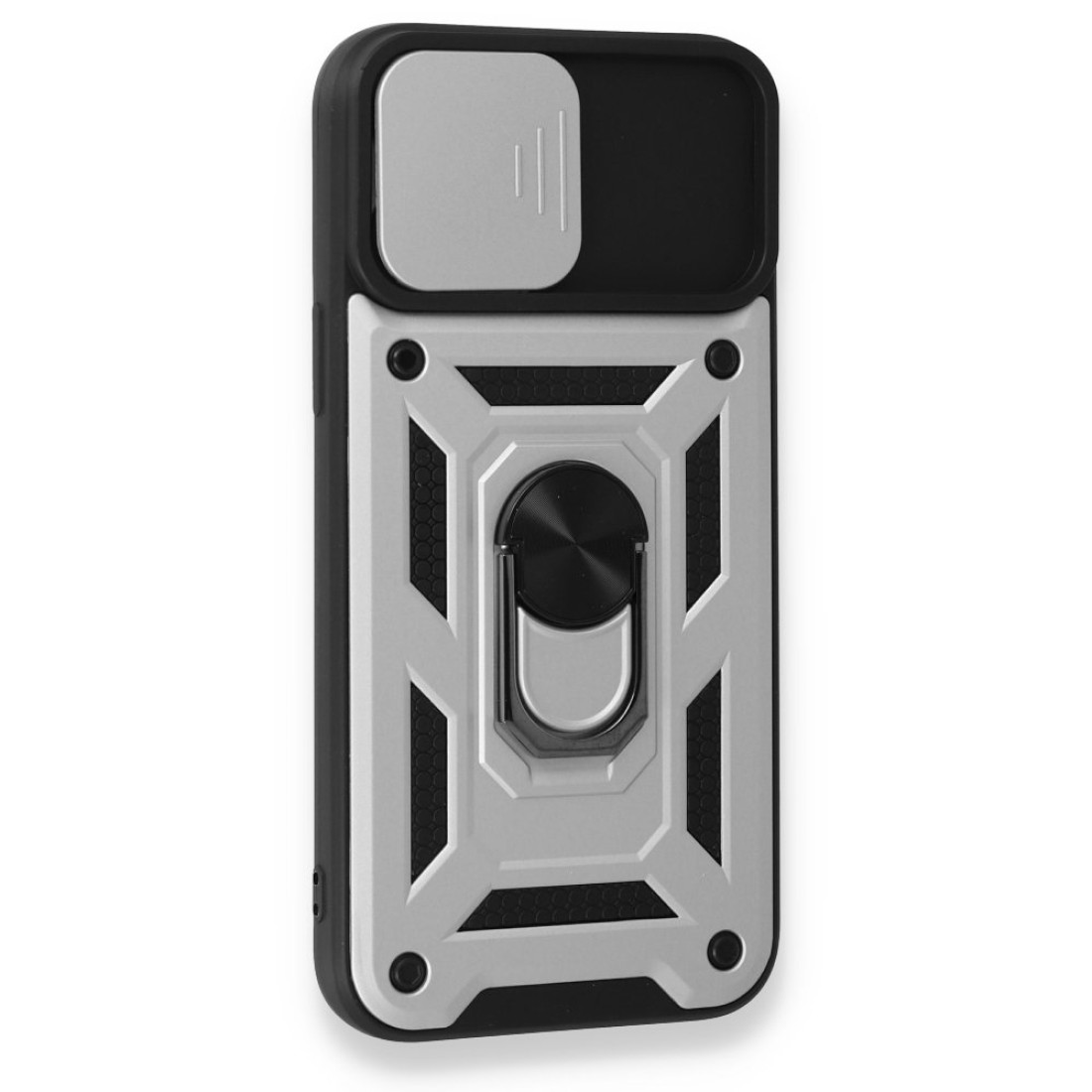 iPhone 13 Pro Max Kılıf Pars Lens Yüzüklü Silikon - Gümüş