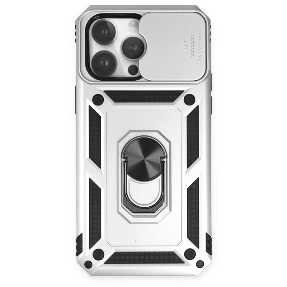iPhone 14 Pro Kılıf Pars Lens Yüzüklü Silikon - Gümüş