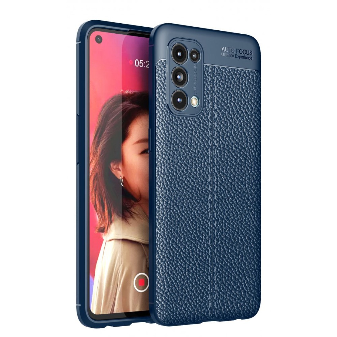 Oppo Reno 5 Kılıf Focus Derili Silikon - Lacivert