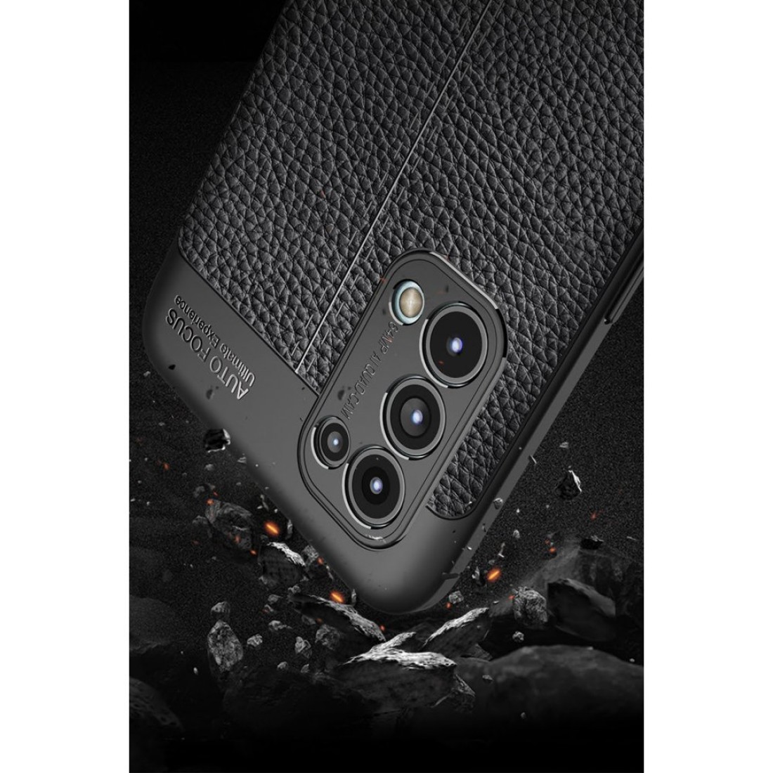 Oppo Reno 5 Kılıf Focus Derili Silikon - Siyah - Kılıf's Oppo Reno 5 Kılıf Focus Derili Silikon - Siyah