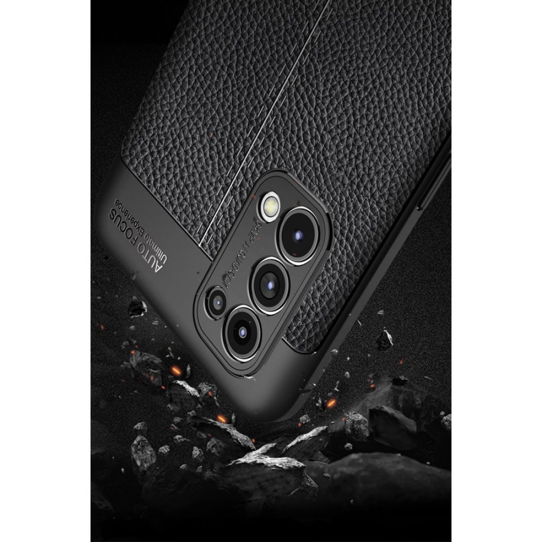 Oppo Reno 5 Pro Kılıf Focus Derili Silikon - Siyah - Kılıf's Oppo Reno 5 Pro Kılıf Focus Derili Silikon - Siyah