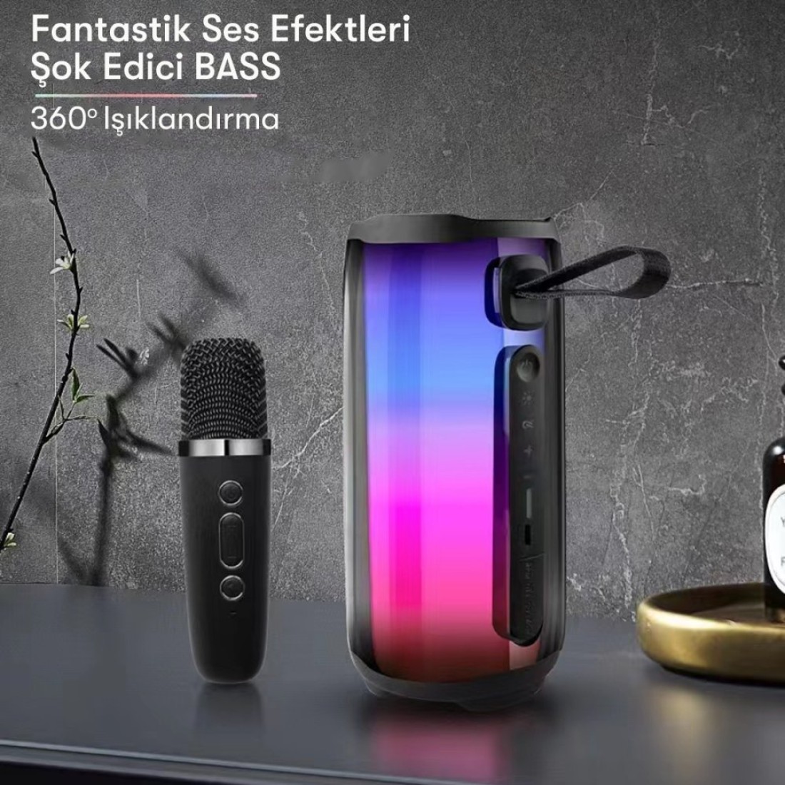 Pluse 5 Mikrofonlu RGB Kablosuz Hoparlör - Siyah - Kılıf's Pluse 5 Mikrofonlu RGB Kablosuz Hoparlör - Siyah