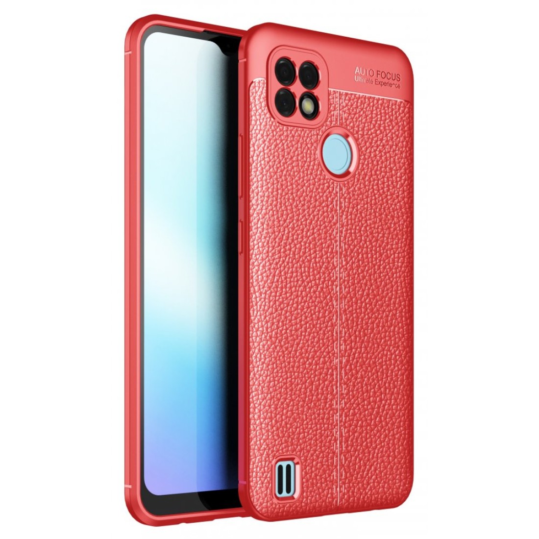 Realme C21 Kılıf Focus Derili Silikon - Kırmızı