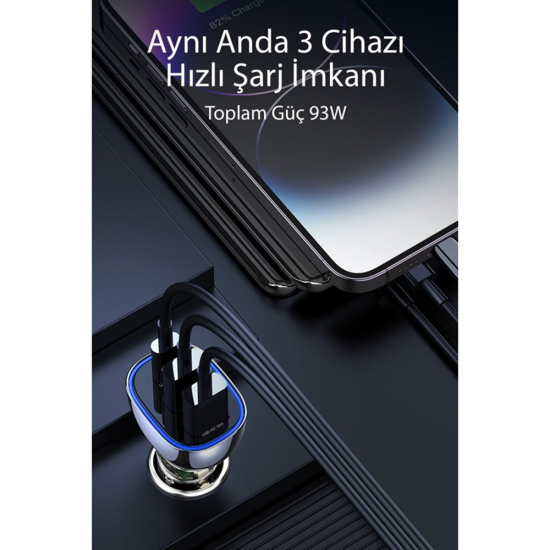 RCC-N18 Usb ve Type-C 93W PD Araç Şarjı - Siyah - Kılıf's RCC-N18 Usb ve Type-C 93W PD Araç Şarjı - Siyah