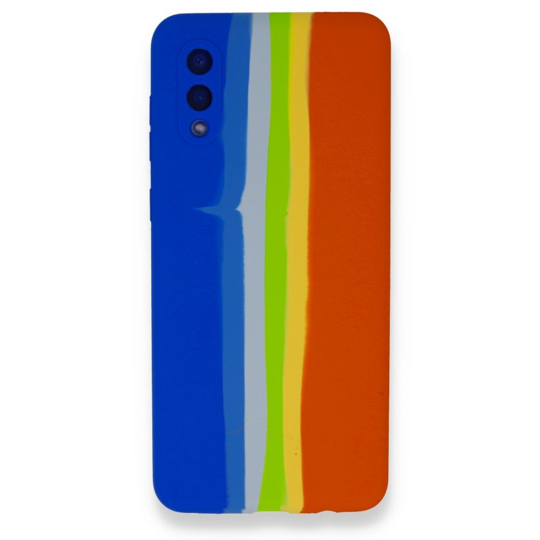 Samsung Galaxy A02 Kılıf Ebruli Lansman Silikon - Mavi-Turuncu