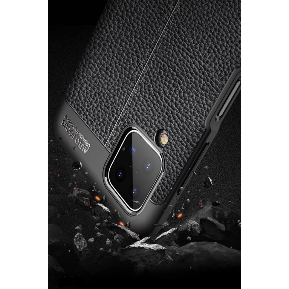 Samsung Galaxy M12 Kılıf Focus Derili Silikon - Siyah - Kılıf's Samsung Galaxy M12 Kılıf Focus Derili Silikon - Siyah
